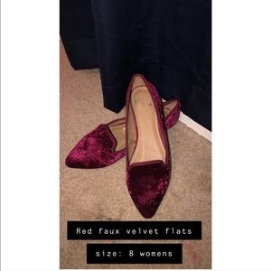 Faux red velvet flats